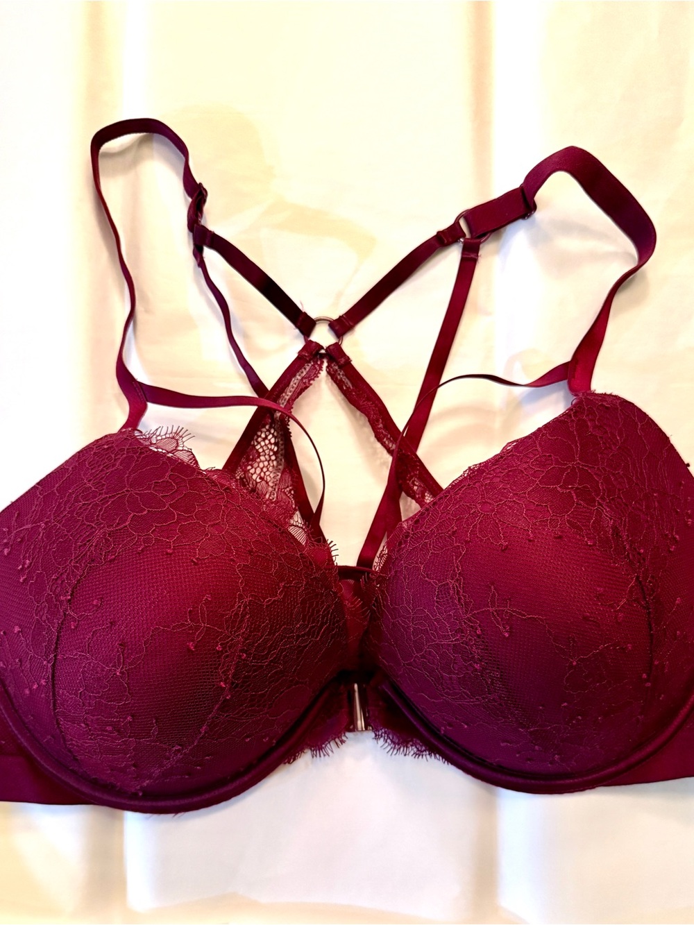 Victoria's Secret Burgundy Lace Strappy Very Sexy Push-Up Bra, 38D